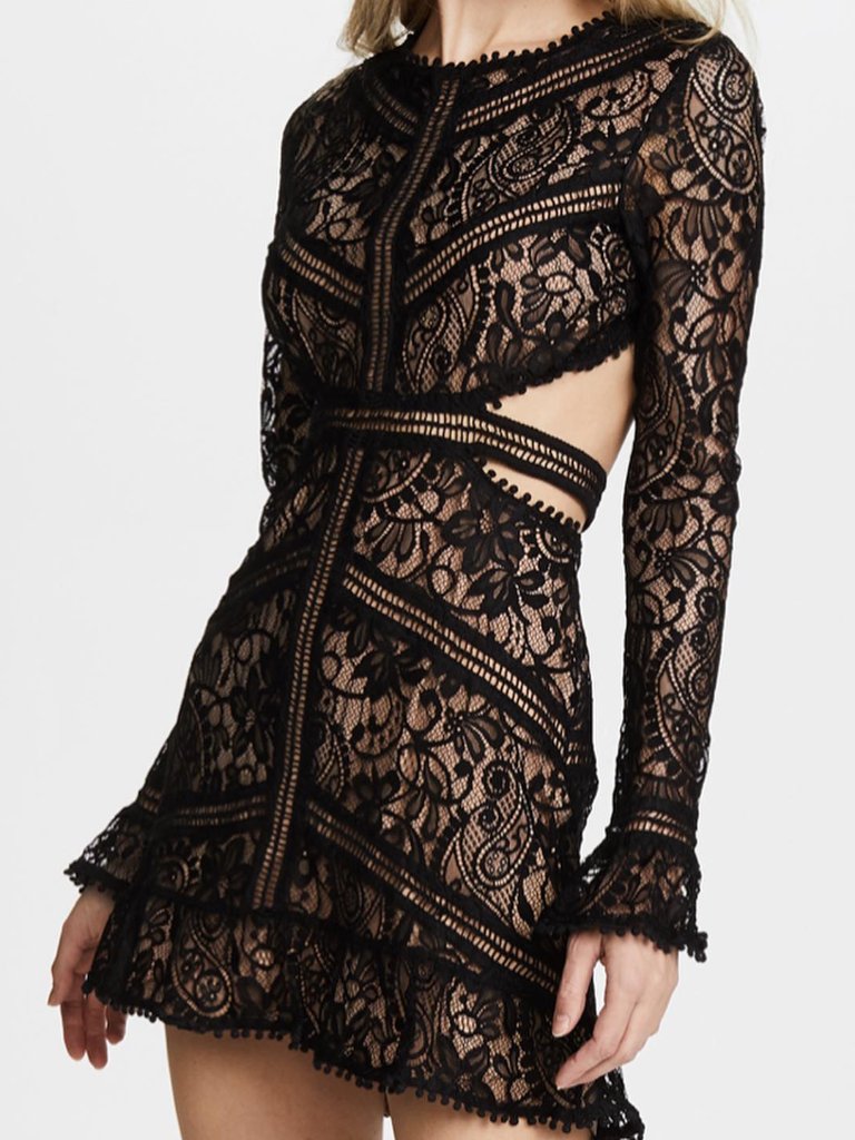 For Love & Lemons Emerie Lace Cut-Out Mini Dress Black Small S